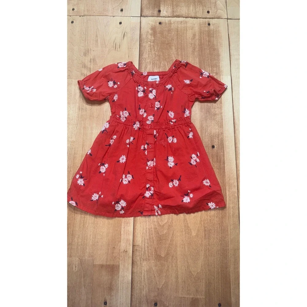 Old Navy Kids Red Daisy Print Button Front Dress 18 24 Months